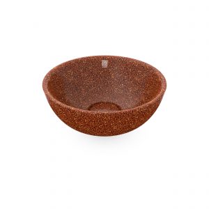 Clay-rot. Dieses Woodio Soft40 Waschbecken Table Top hat eine sanfte und moderne runde Form und glänzende Oberfläche. Das Material ist Woodios Massivholz-Verbundwerkstoff, das in vielen harmonischen Farbtöne hergestellt wird.