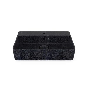 Char-schwarz. Woodio Cube60 Waschbecken mit Wasserhahnloch hat ein minimalistisches rechteckiges Design, das beide funktional und stilvoll ist. Die Oberfläche ist glänzende. Das Material ist Woodios Massivholz-Verbundwerkstoff, das in vielen harmonischen Farbtöne hergestellt wird.