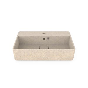 Polar-weiß. Woodio Cube60 Waschbecken mit Wasserhahnloch hat ein minimalistisches rechteckiges Design, das beide funktional und stilvoll ist. Die Oberfläche ist glänzende. Das Material ist Woodios Massivholz-Verbundwerkstoff, das in vielen harmonischen Farbtöne hergestellt wird.